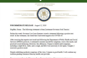 Statement from Lt. Governor Josh Tenorio