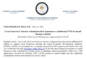 leon guerrero-tenorio administration announces additional $7 million in small business relief