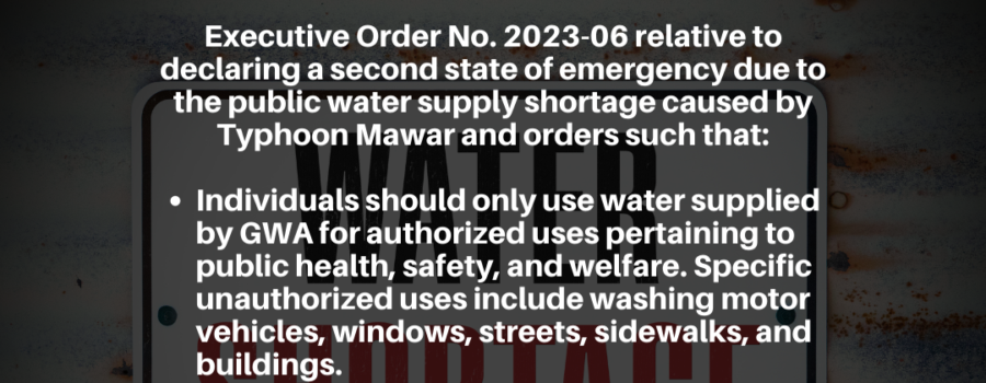to declaring a second state of emergency due to the public water supply shortage caused by Typhoon Mawar
